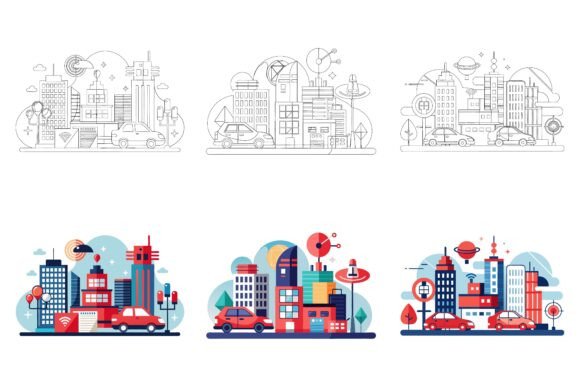 City Street Illustrations for Creative Projects