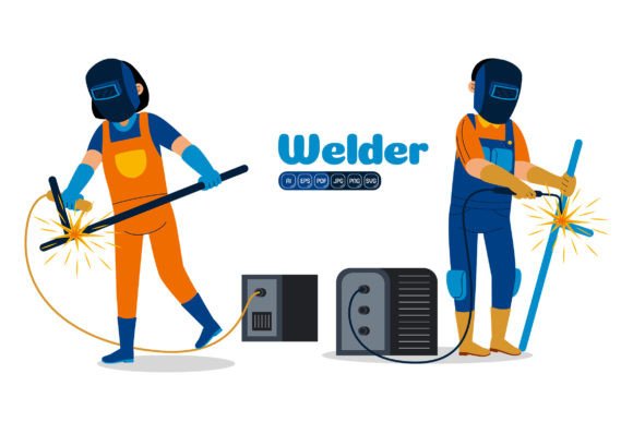 Man and Woman Welder Profession Illustrations