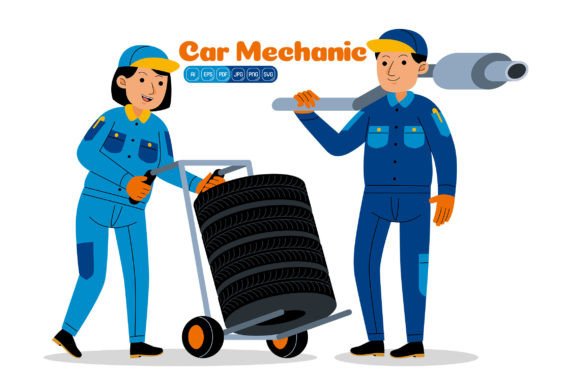 Man & Woman Car Mechanic Vector Illustrations