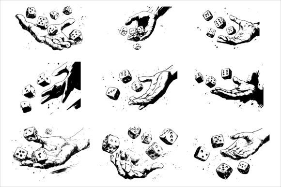The Power of Hand Throwing Dice Simple Line Art